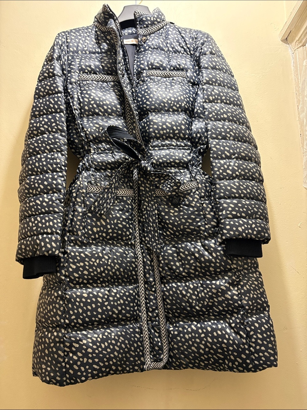 Tory Burch Navy and Cream Puffer Jacket with Trim